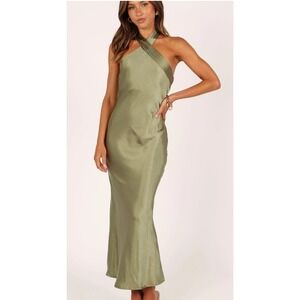 Petal + Pup Sage Green Satin Halter Tie Midi Dress Womens Size 4 Slip Dress